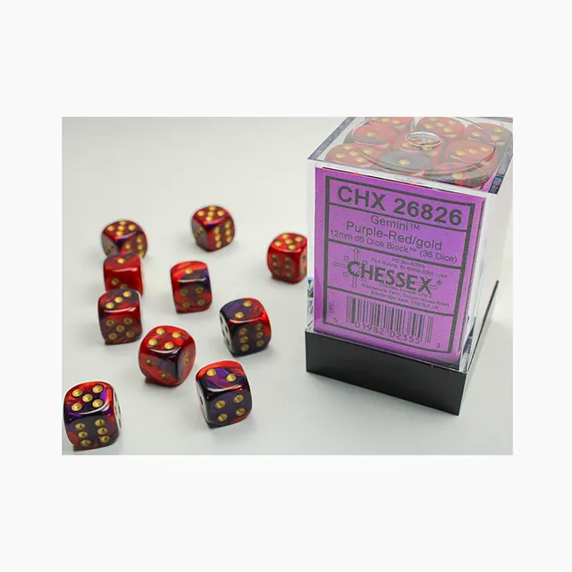 Chessex Gemini Purple Red Gold kostky 36x D6 12mm