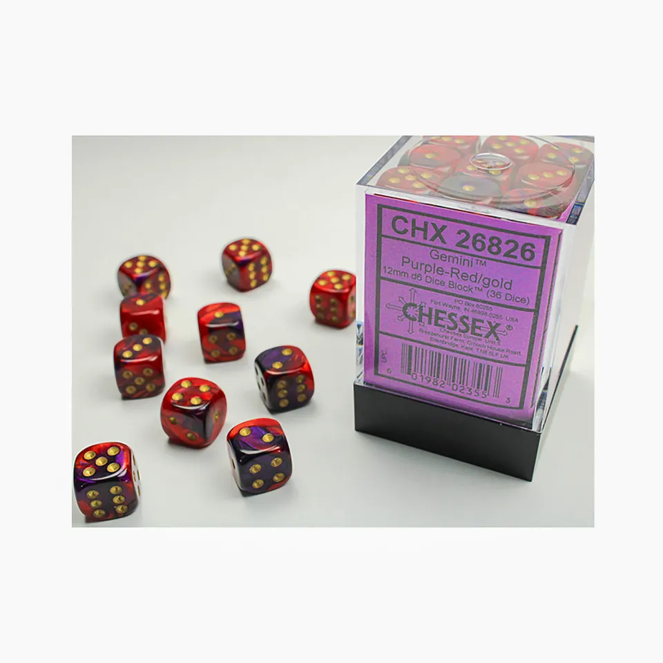 Chessex Gemini Purple Red Gold kostky 36x D6 12mm