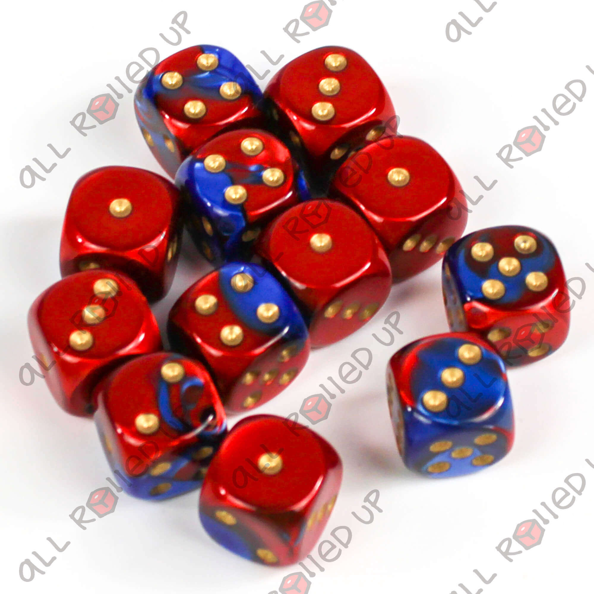 Chessex Gemini D6 16mm kostky Blue-Red Gold 12 ks