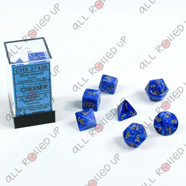 Chessex Vortex Blue Gold sada RPG kostek 7 ks vířivá