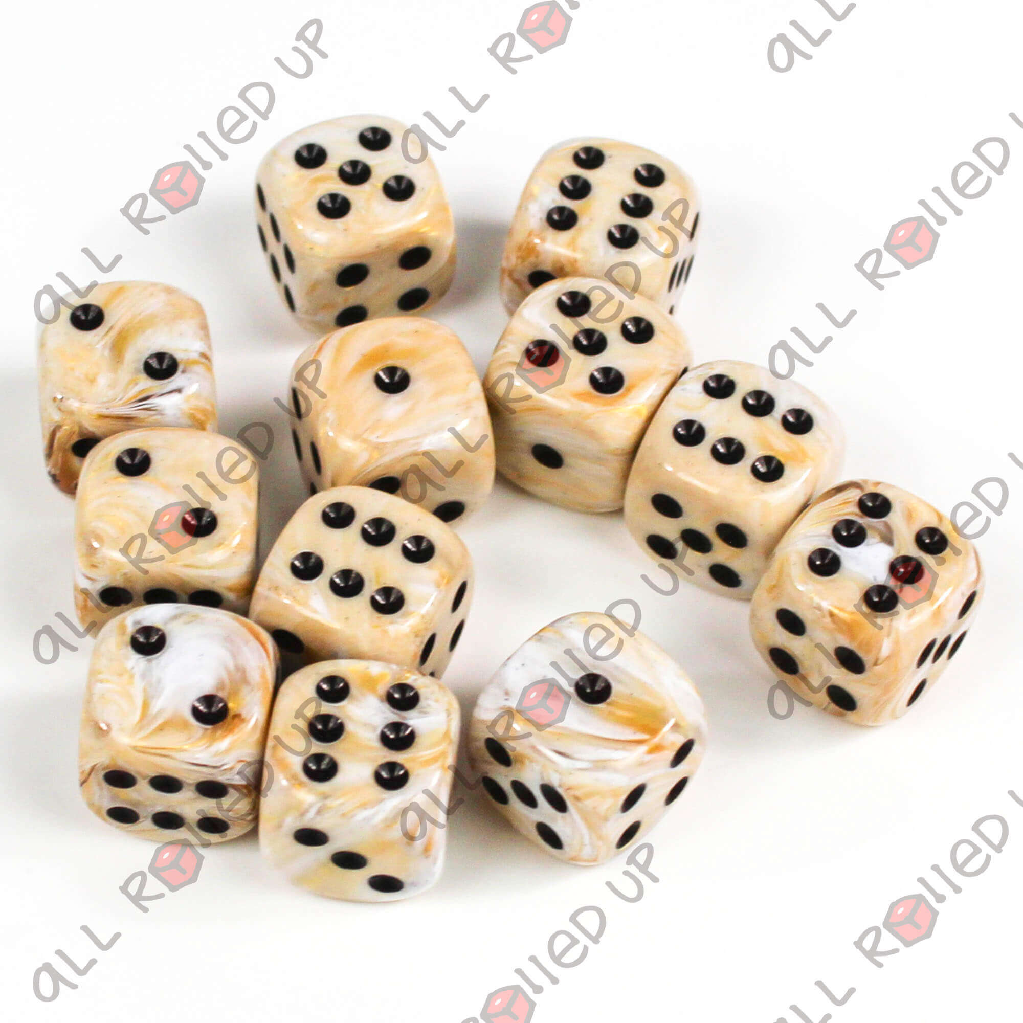 Chessex Marble D6 sada kostek 12 ks ivory black 16 mm