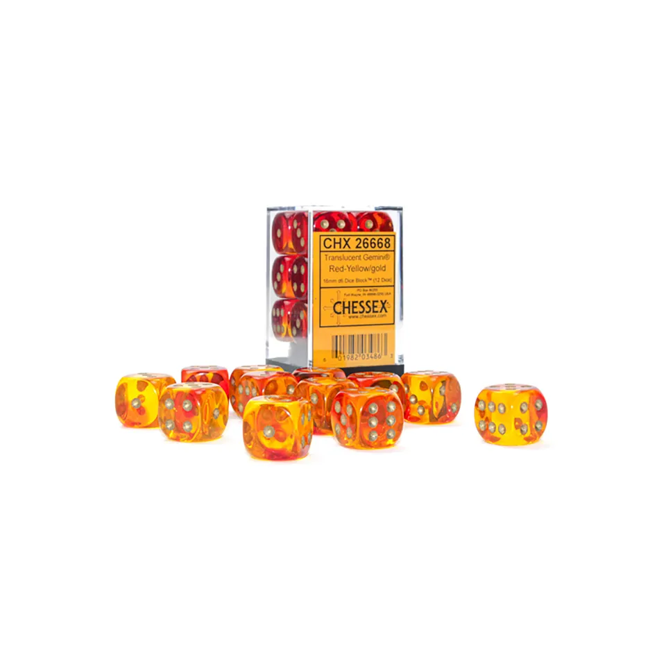 Chessex Gemini sada kostek D6 12 ks 16mm červeno-žlutá
