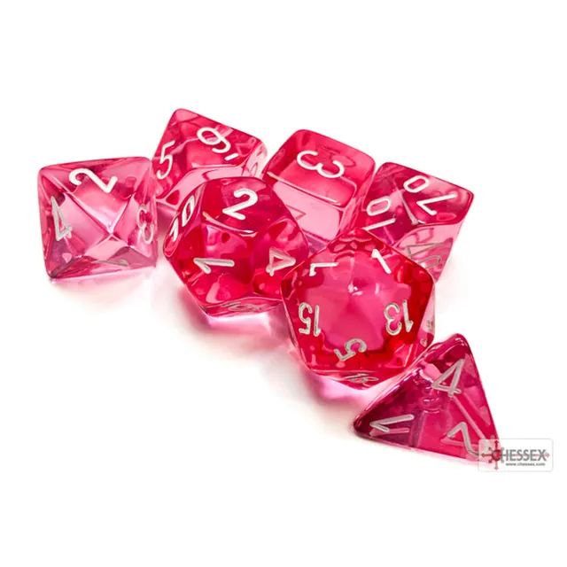 Chessex Translucent sada kostek 7 ks růžová bílá
