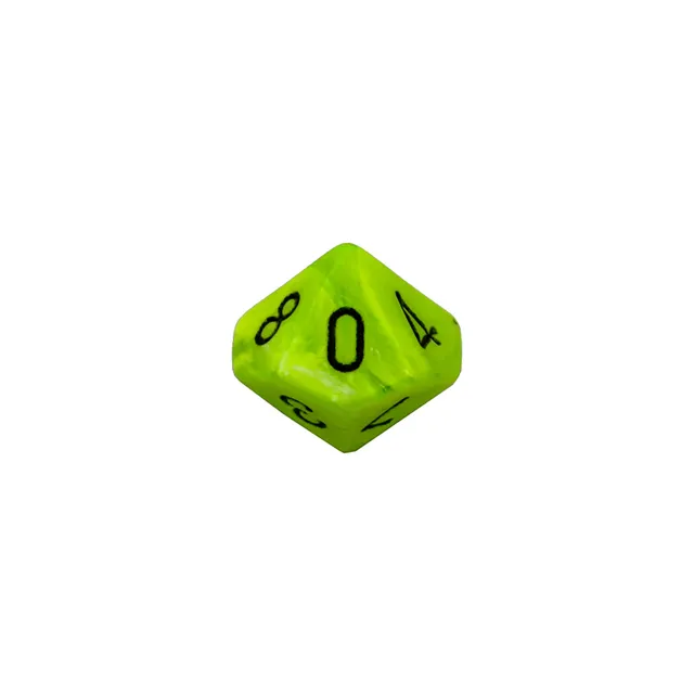 Chessex Vortex Bright Green Black D10 mini kostka 1 ks svíticí