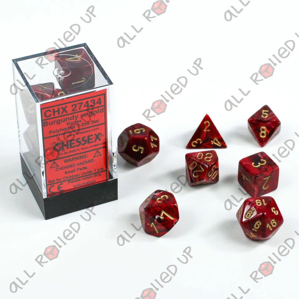 Chessex Vortex Burgundy Gold sada kostek 7ks polyhedral