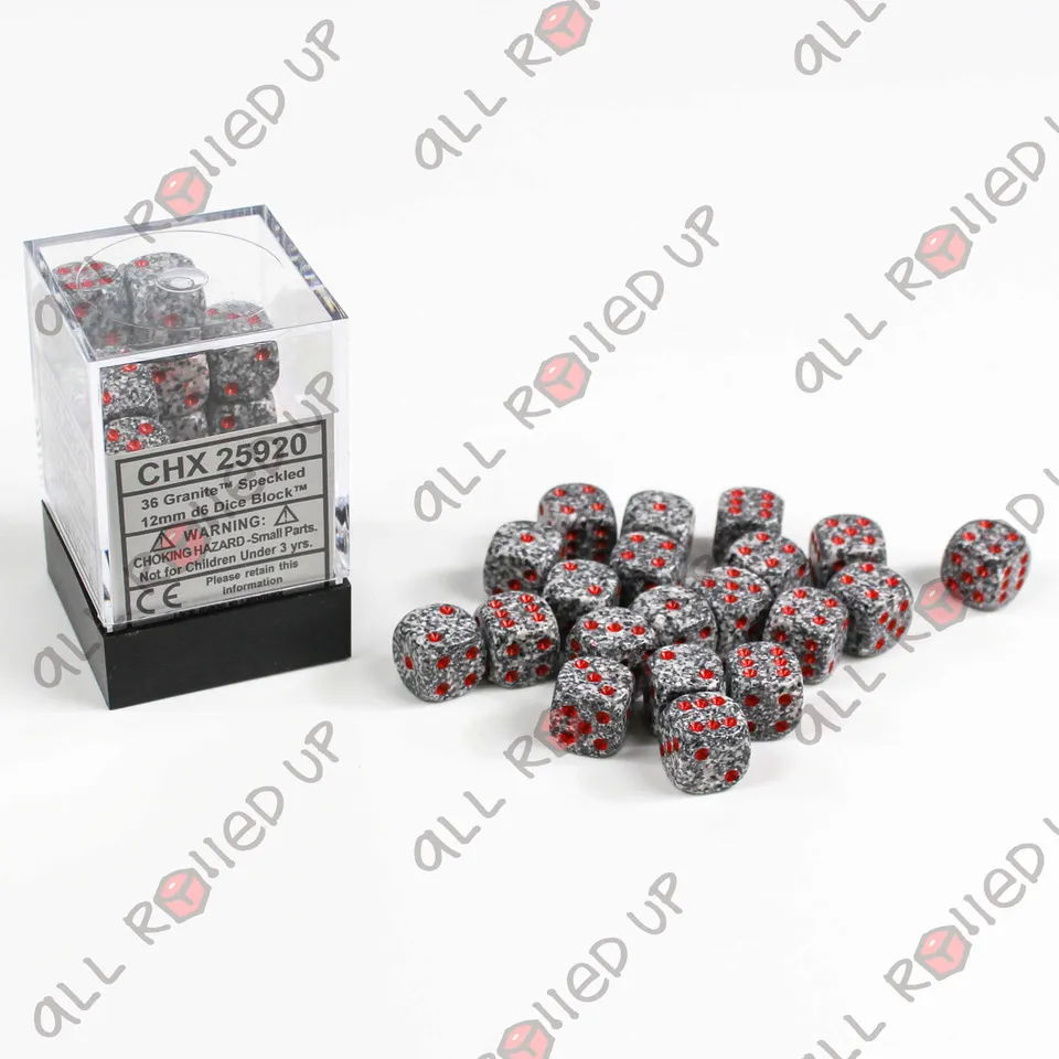 Chessex Speckled Granite sada kostek D6 36× 12 mm kropenatá