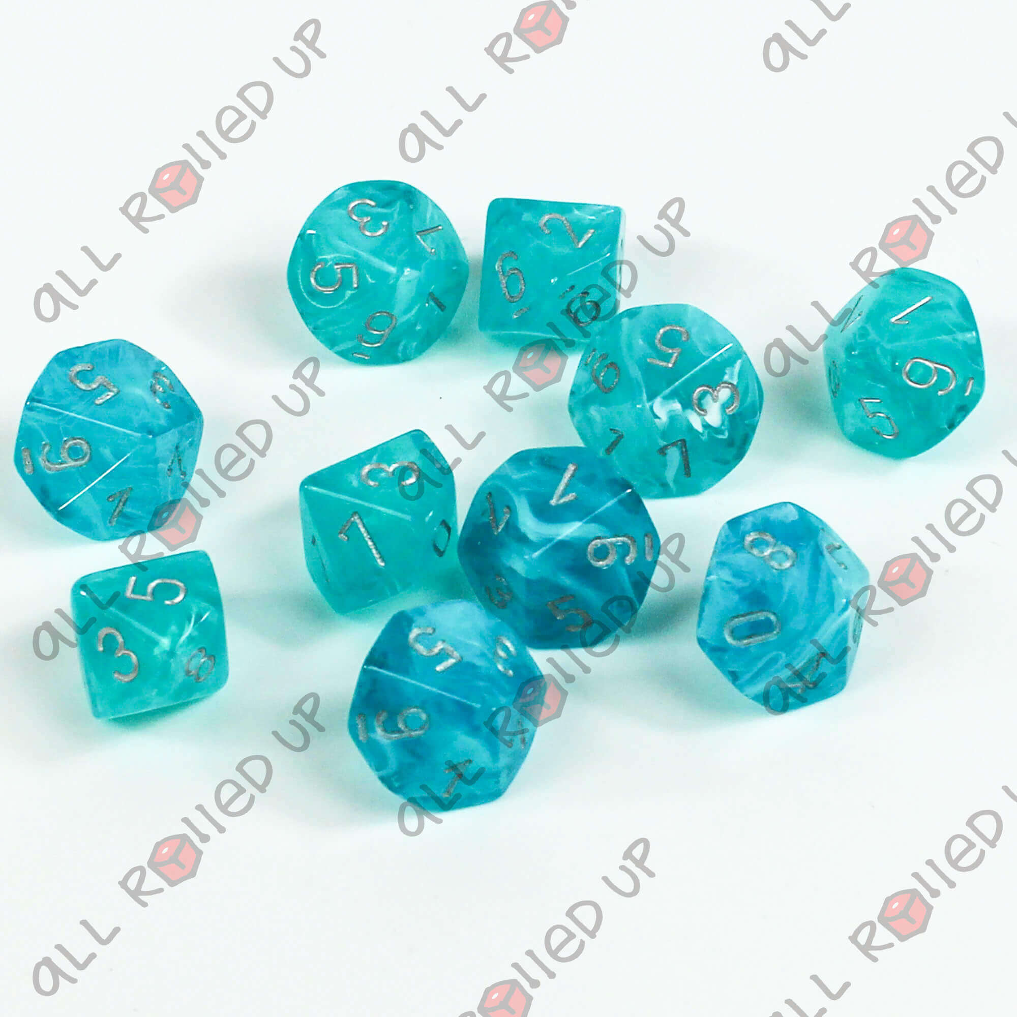 Chessex Cirrus Aqua Silver sada kostek D10 10 ks