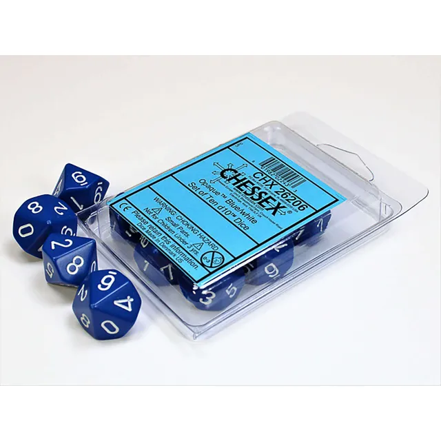 Chessex Opaque D10 sada kostek modrá/bílá 10 ks