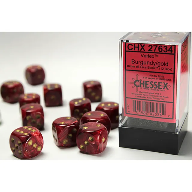 Chessex Vortex Burgundy Gold sada kostek D6 12 ks