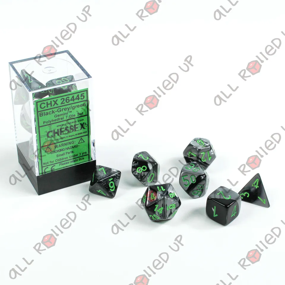 Chessex Gemini CHX26445 kostky sada 7 ks Black-Grey Green