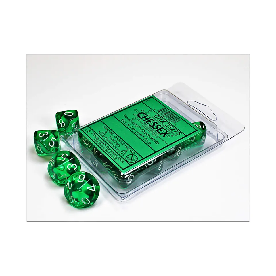 Chessex Translucent D10 sada kostek 10 ks green white