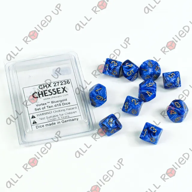 Chessex Vortex D10 kostky modro-zlaté 10 ks