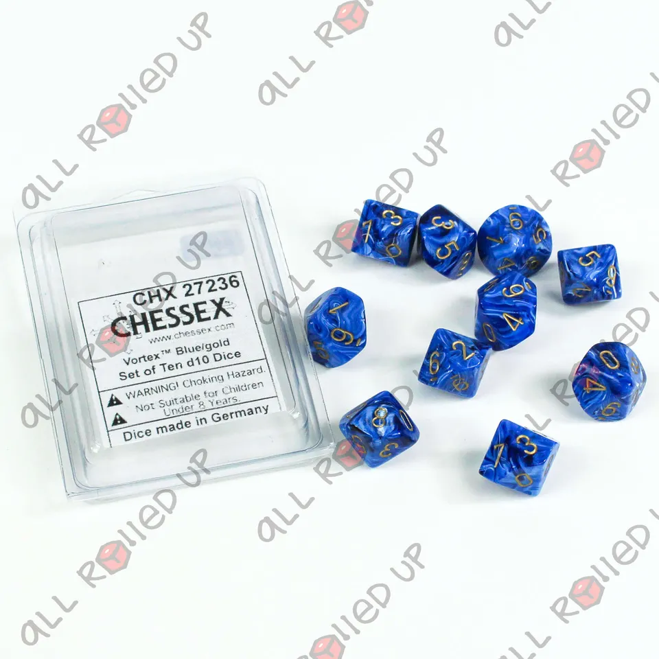 Chessex Vortex D10 kostky modro-zlaté 10 ks