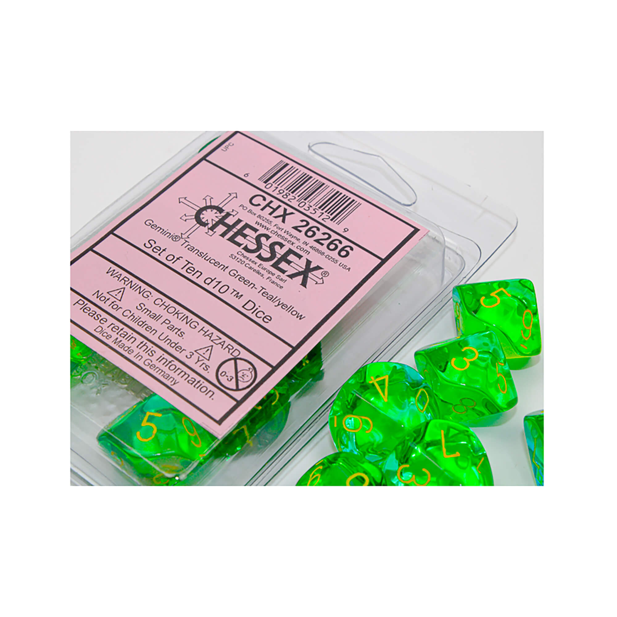 Chessex Gemini Green-Teal Yellow sada D10 kostek 10 ks
