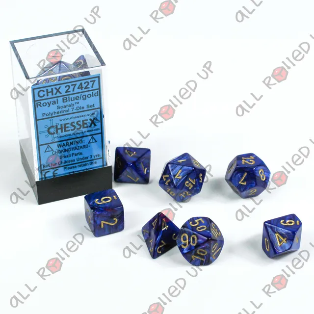Chessex Scarab Royal Blue Gold sada 7 RPG kostek
