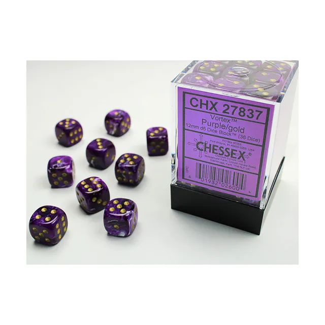 Chessex Vortex Purple Gold sada kostek D6 36ks 12mm
