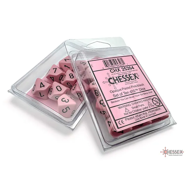 Chessex Opaque CHX25264 kostky D10 10 ks pastelová růžová