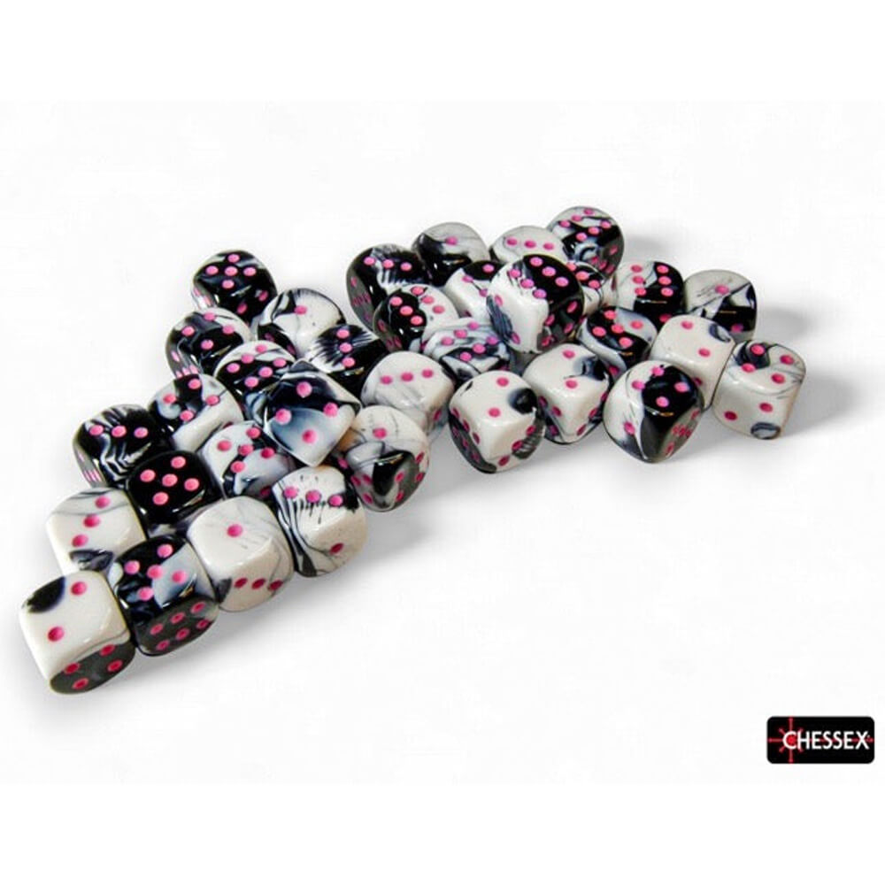 Chessex Gemini Black-White/Pink sada kostek D6 36 ks 12 mm