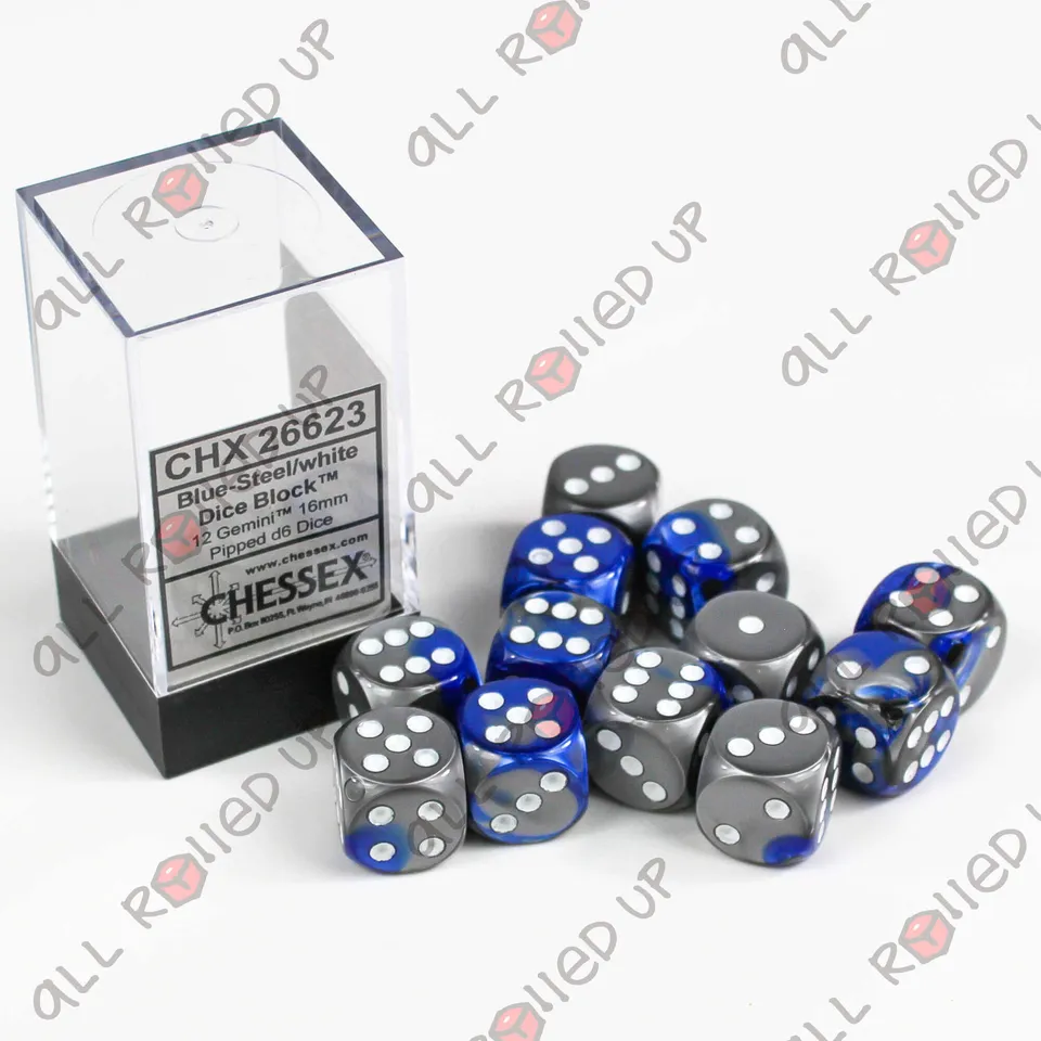All Rolled Up Gemini Blue-Steel sada kostek D6 12 ks 16 mm