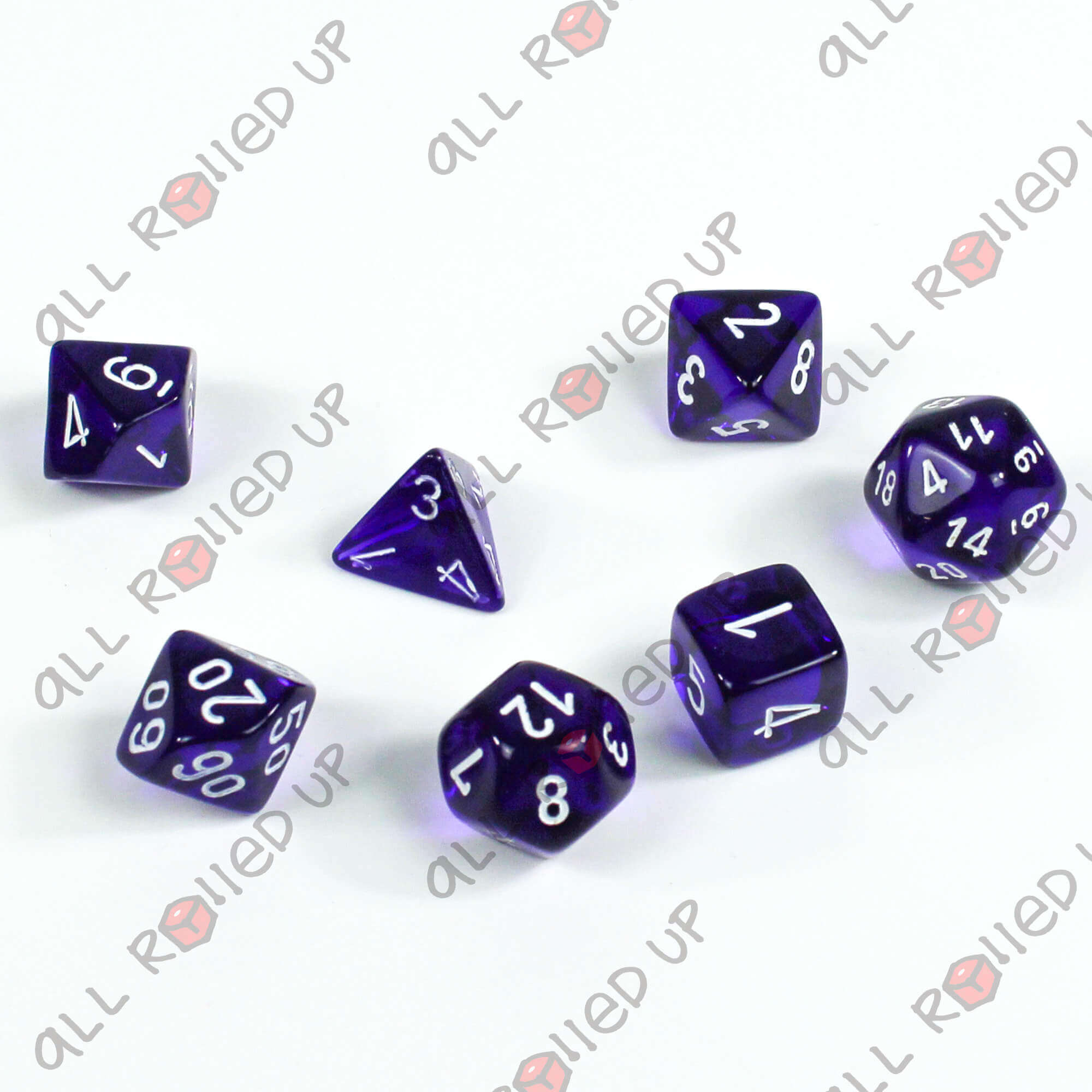 Chessex Translucent Purple/White sada kostek 7ks průhledná