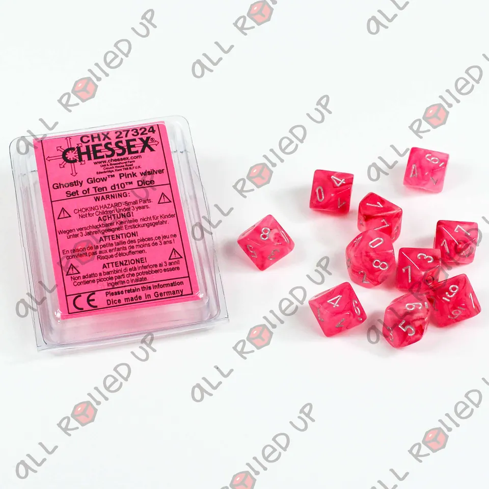 Chessex Ghostly Glow D10 kostky růžové 10 ks
