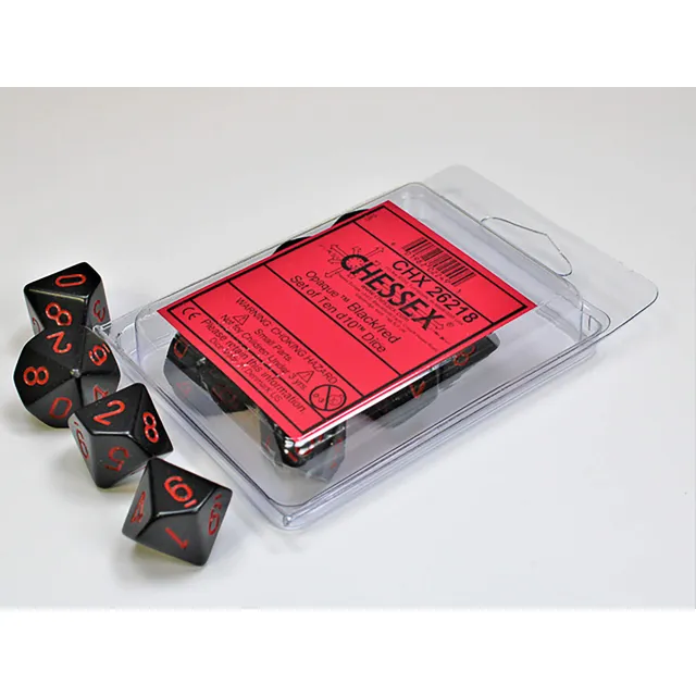 Chessex Opaque Black Red sada kostek D10 10 ks