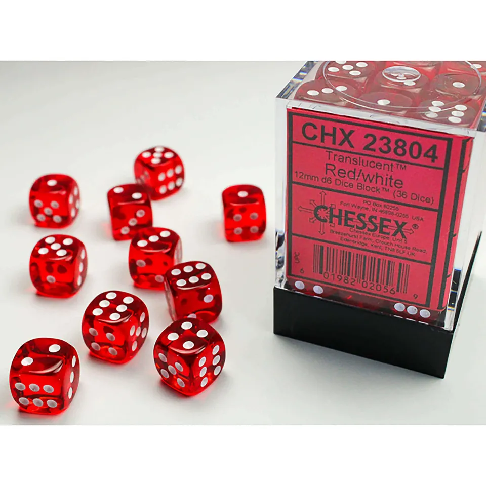 Chessex Translucent Red White kostky D6 36 ks 12 mm