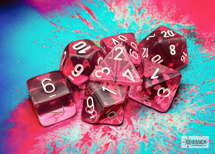 Chessex Translucent sada kostek 7 ks růžová bílá