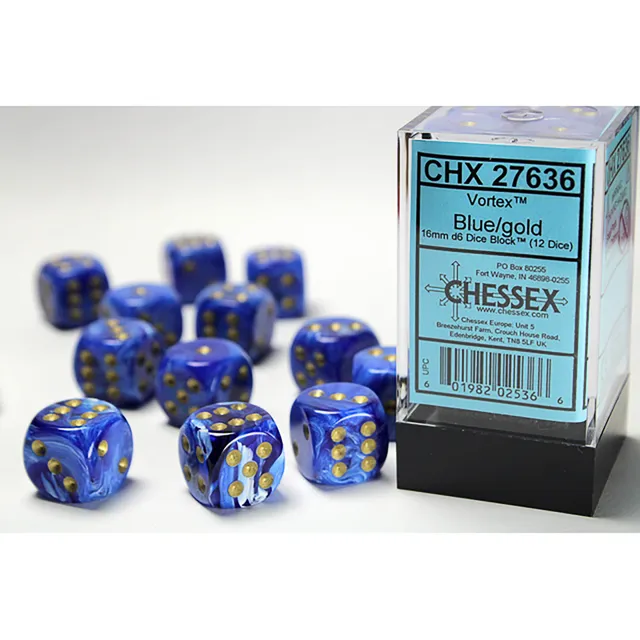 Chessex Vortex Blue Gold kostky D6 12 ks modré