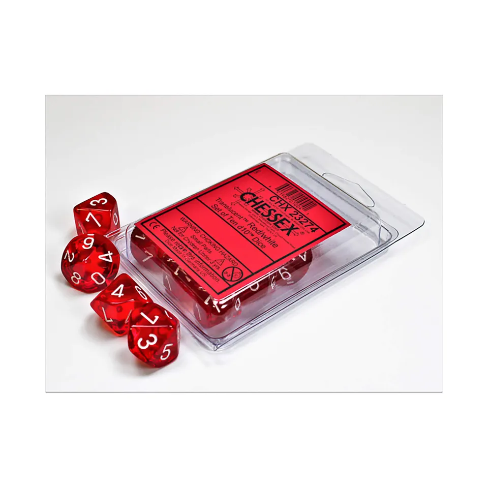 Chessex Translucent Red White sada kostek D10 10 ks