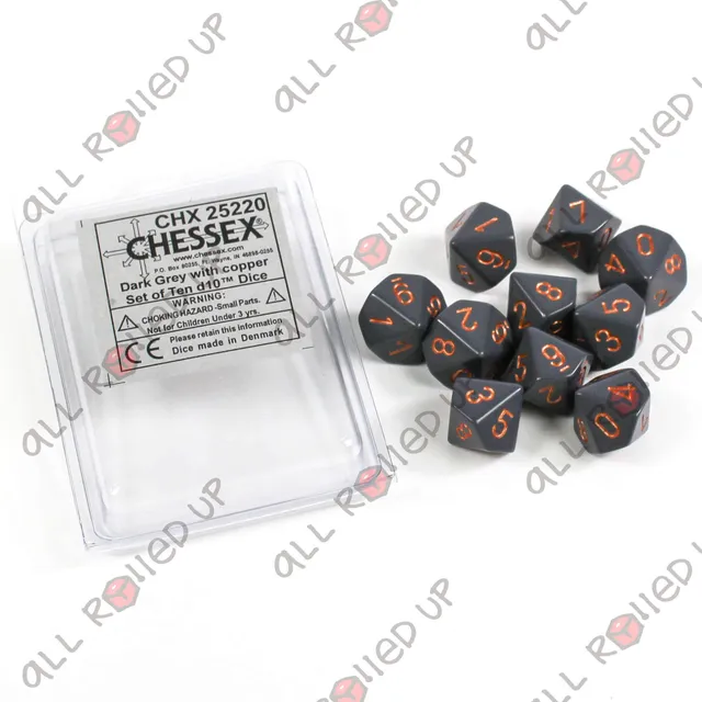 Chessex Opaque D10 Set kostky tmavě šedá měděná 10 ks
