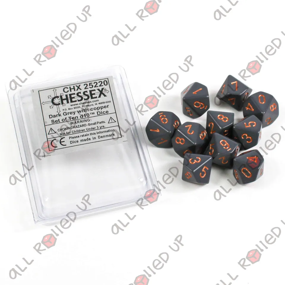 Chessex Opaque D10 Set kostky tmavě šedá měděná 10 ks