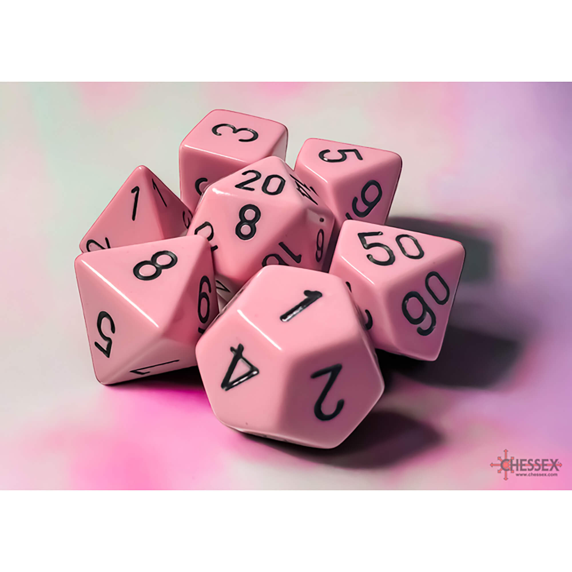 Chessex Opaque Pastel Pink sada kostek 7ks polyedrická