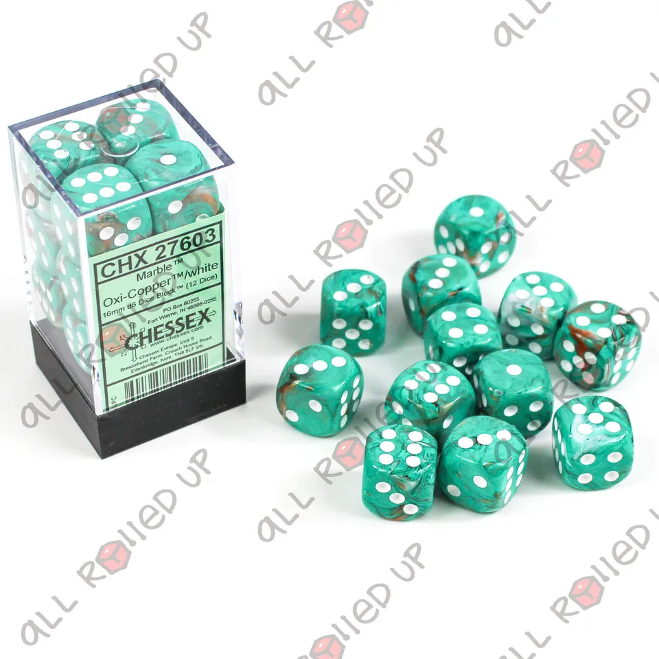 Chessex Marble Oxi-Copper D6 16mm kostky měděné 12 ks