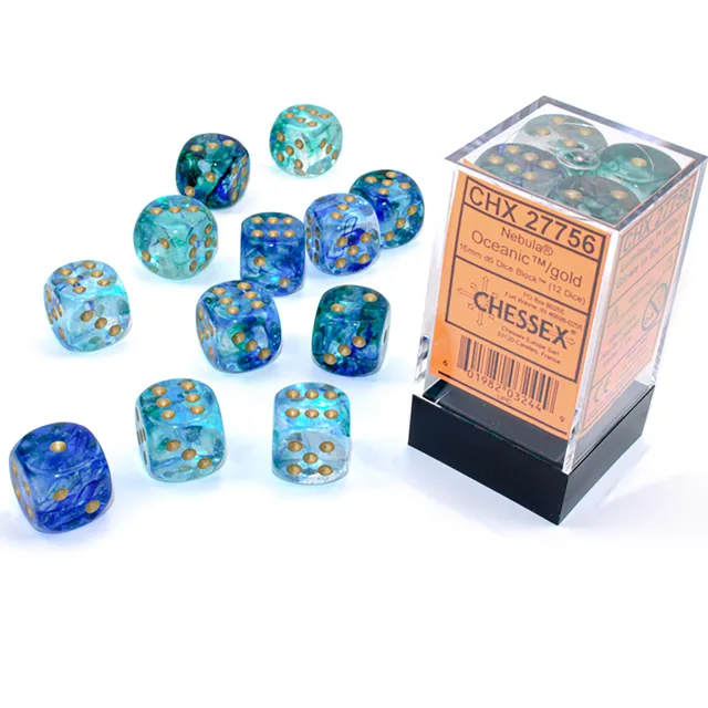 Chessex Nebula Oceanic Gold Luminary sada kostek D6 12 ks