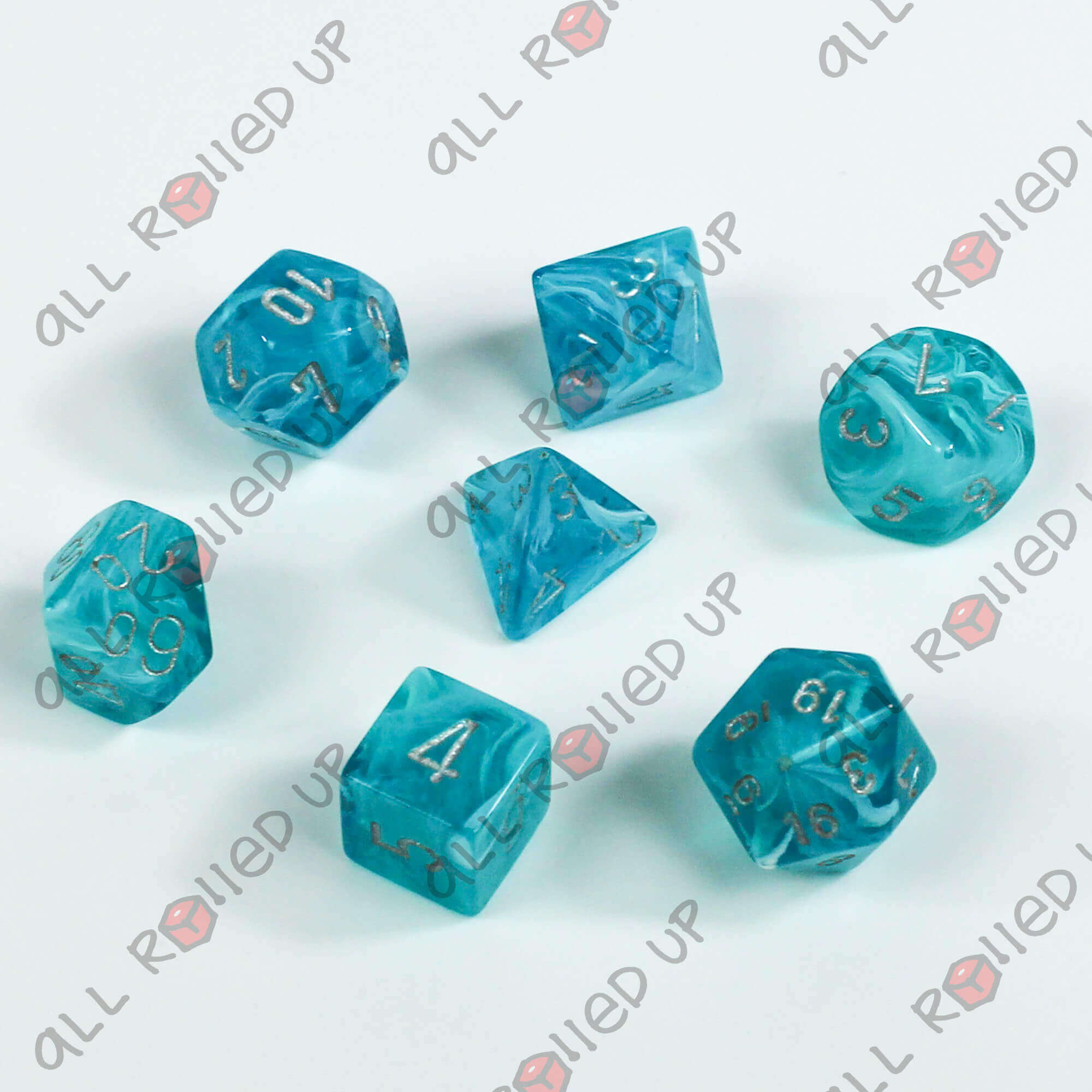 Chessex Cirrus Aqua Silver sada kostek 7ks matná