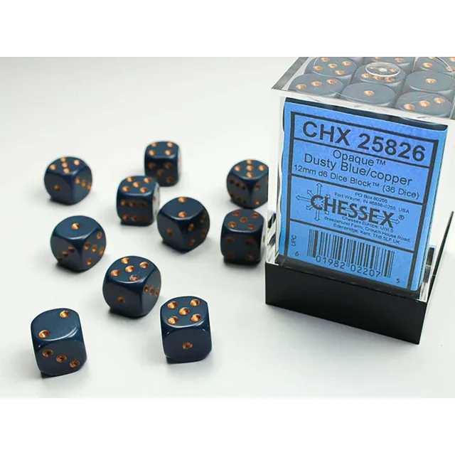 Chessex Opaque sada kostek D6 12 mm dusty blue 36 ks