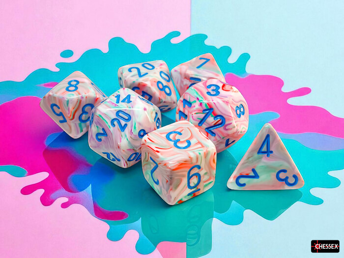 Chessex Festive Pop Art Blue kostky 7 ks 20 mm