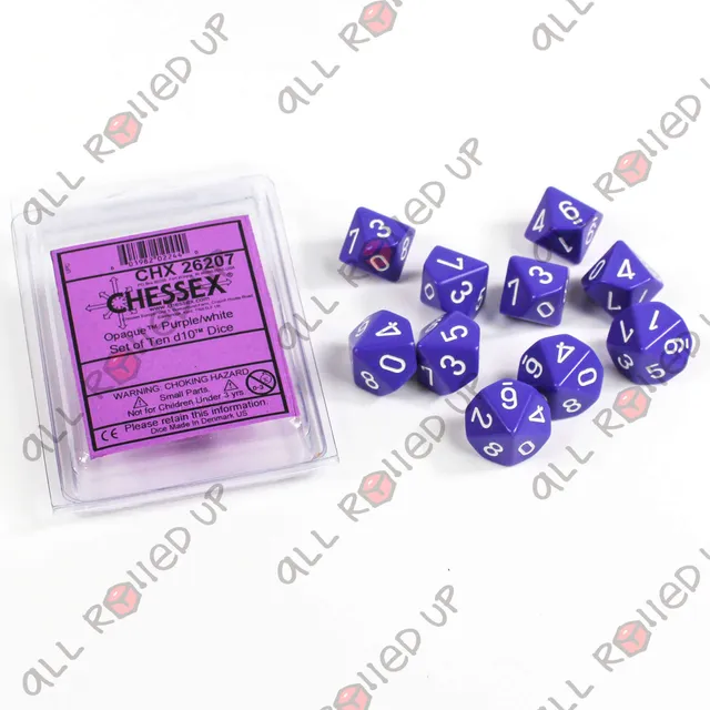 Chessex Opaque D10 sada kostek fialová bílá 10 ks