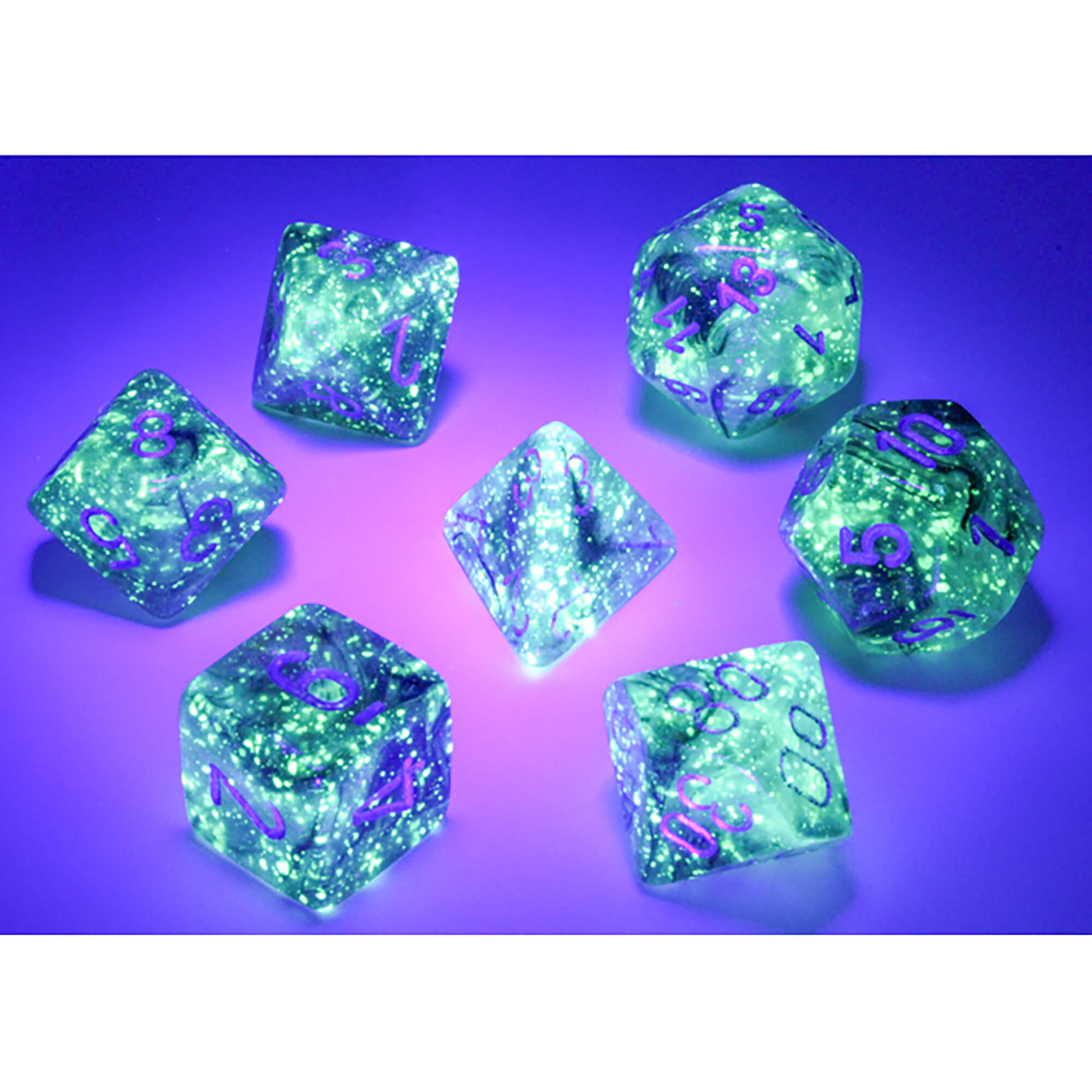 Chessex Borealis Light Smoke sada kostek 7 ks svítící