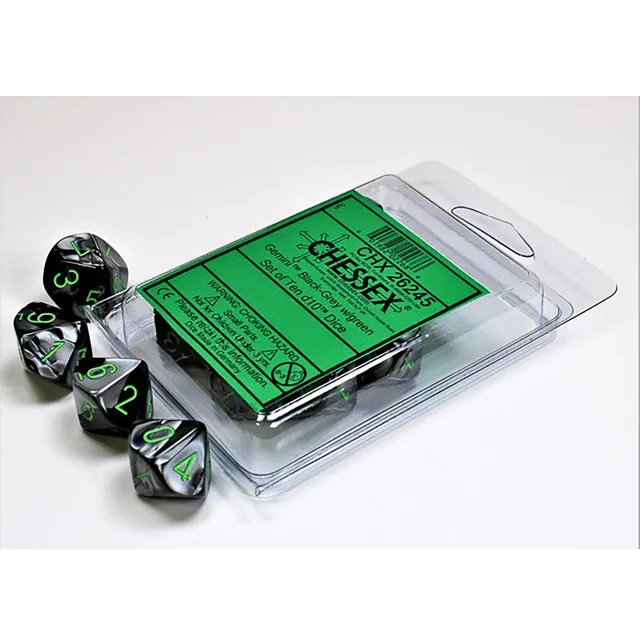 Chessex Gemini D10 sada kostek Black-Grey Green 10 ks