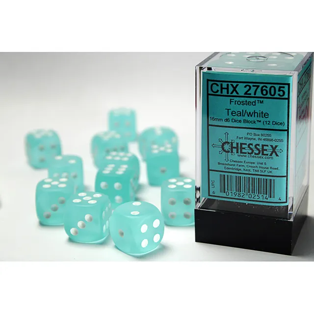 Chessex Frosted D6 16mm kostky tealové 12 ks