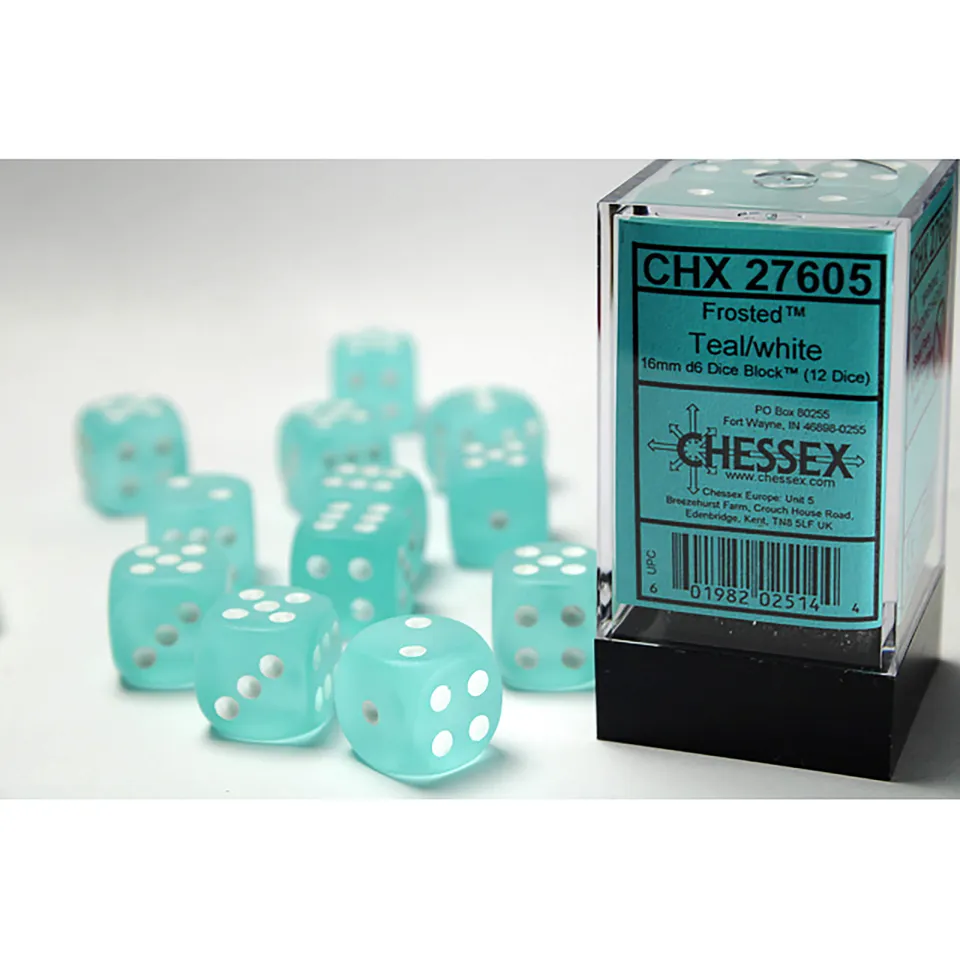 Chessex Frosted D6 16mm kostky tealové 12 ks