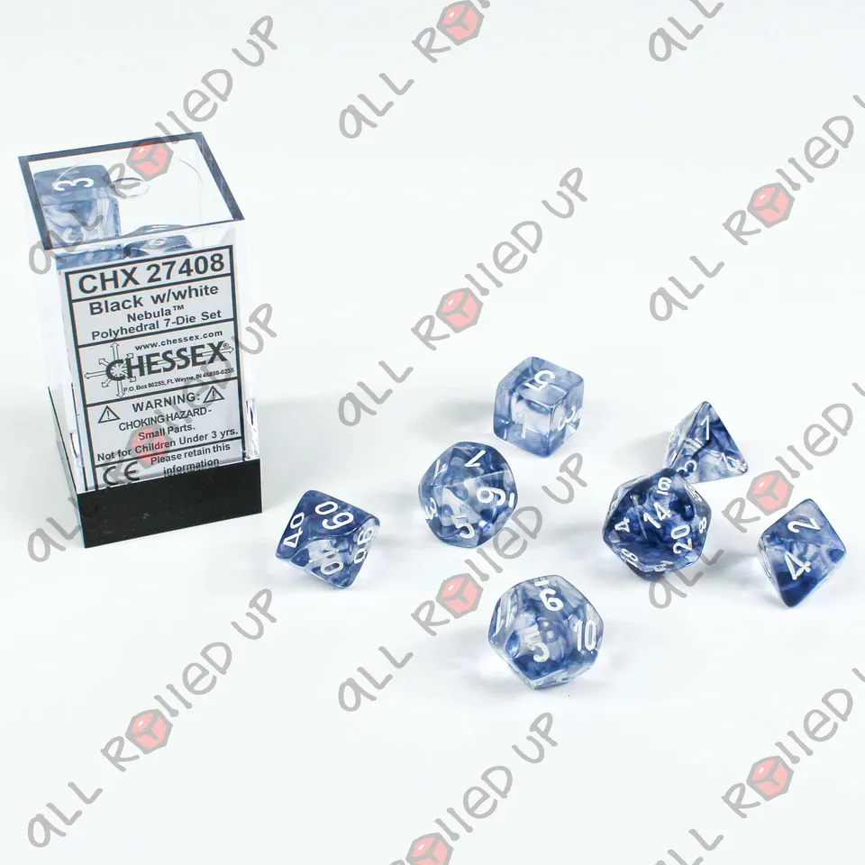 Chessex Nebula Black White sada 7 kostek černobílá