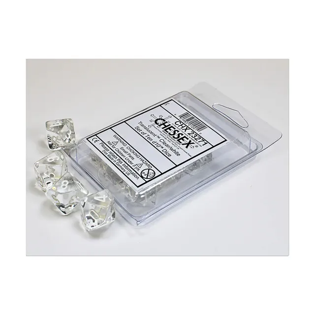 Chessex Translucent Clear White kostky d10 sada 10 ks