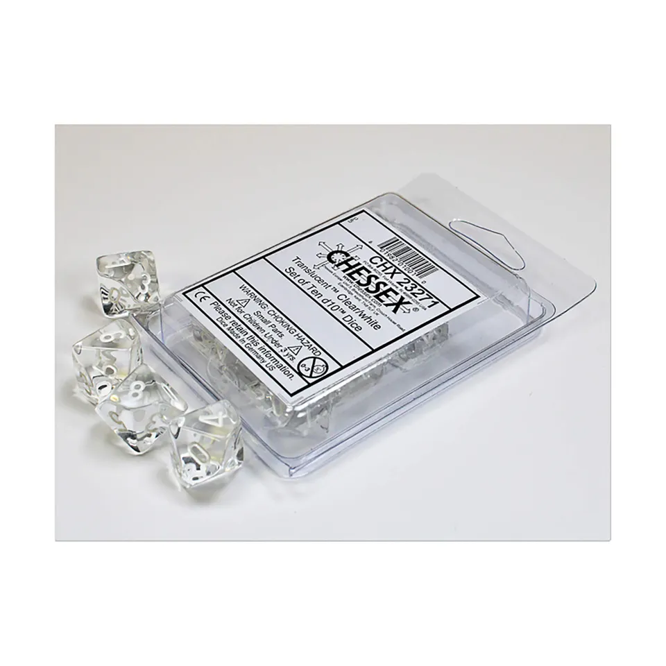 Chessex Translucent Clear White kostky d10 sada 10 ks