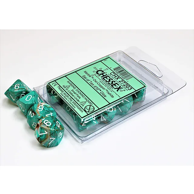 Chessex Marble D10 kostky 10 ks Oxi-Copper bílá