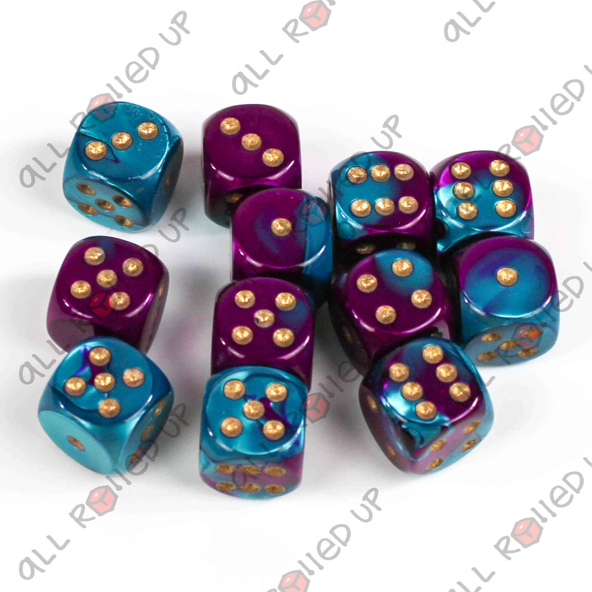 Chessex Gemini Purple-Teal Gold kostky D6 16mm 12ks