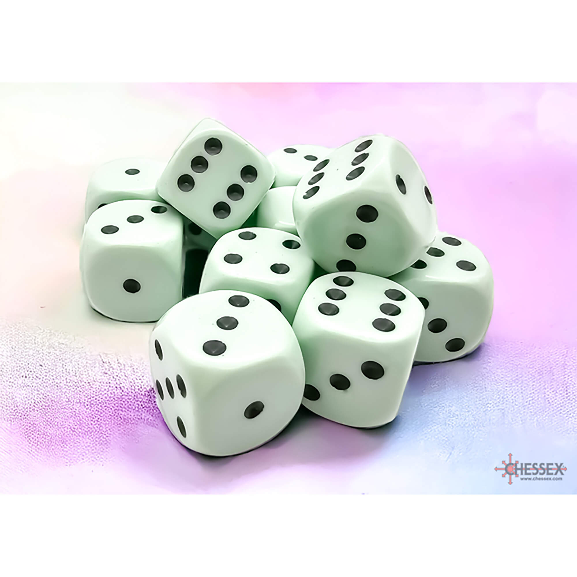 Chessex Opaque Pastel Green Black kostky D6 12 ks 16 mm