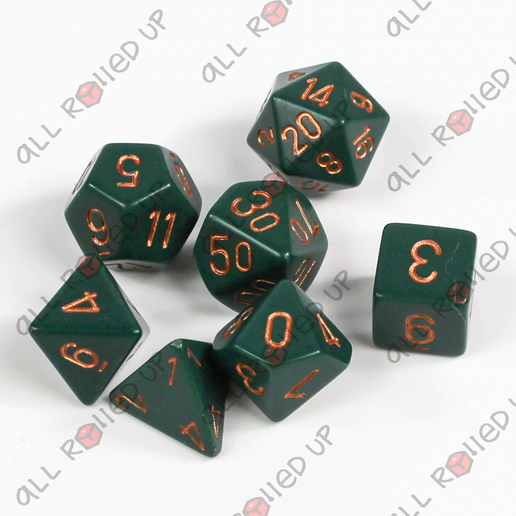 Chessex Opaque Dusty Green sada kostek 7 ks měděná